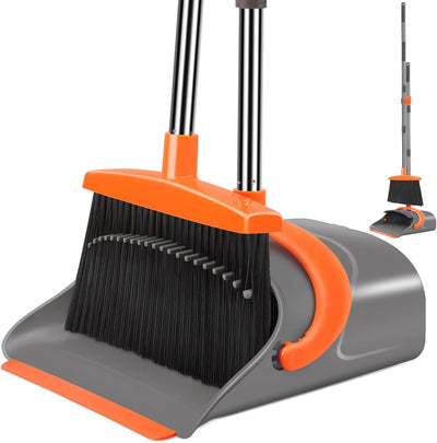 Juego escoba recogedor mango largo para hogar oficina gris naranja