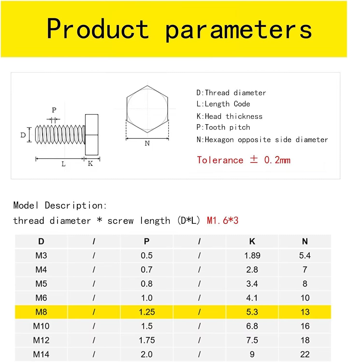 Perno hexagonal M8 A2-70 acero inox 15uds