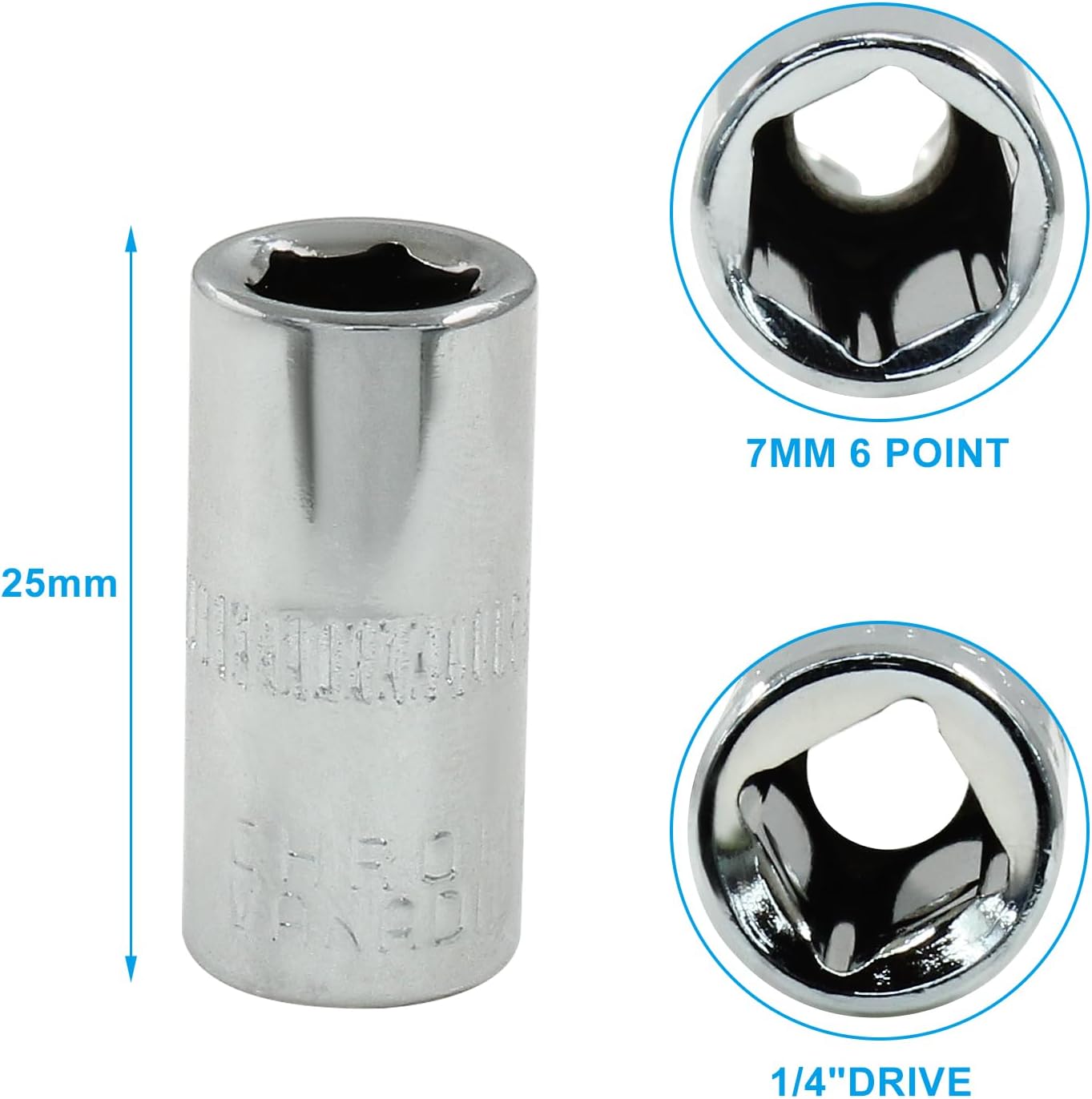 Socket 1/4pulg 0.276pulg 6 Puntos Cr-V 2 Pzas