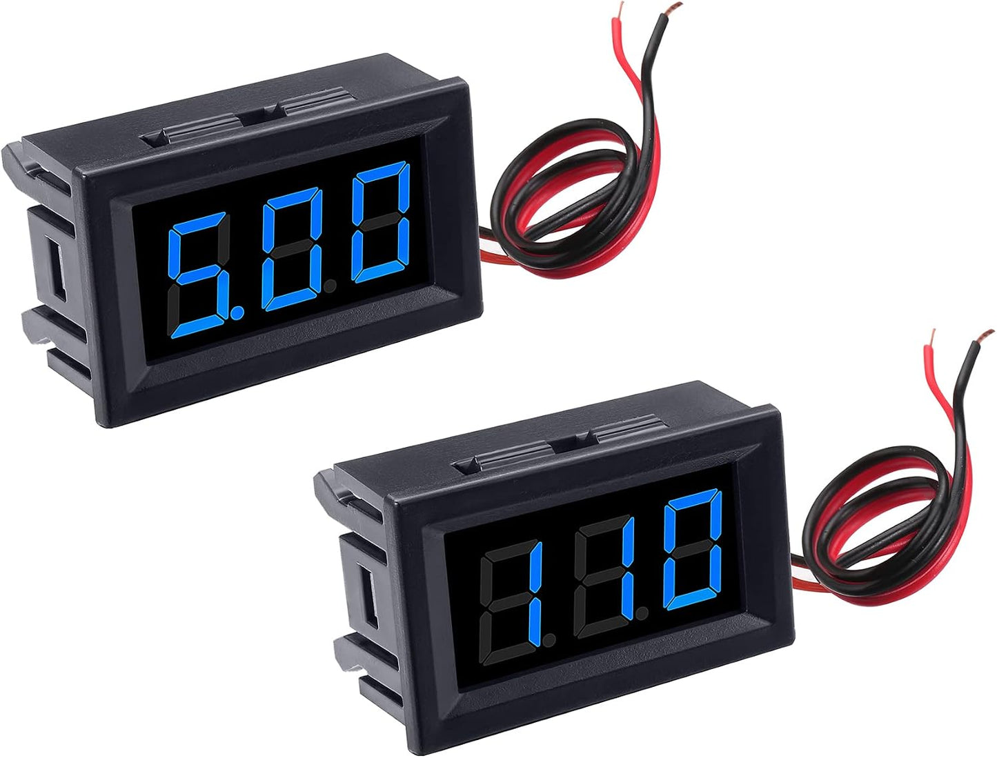 Pack 2 Voltímetros CC 5-120V Pantalla LED Azul