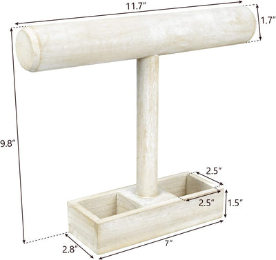 Soporte joyas madera barra T bandeja 2 compartimentos blanco