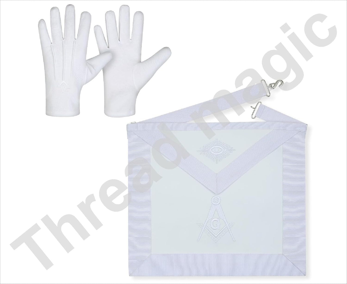 Delantal piel cordero bordado blanco con guantes elegantes