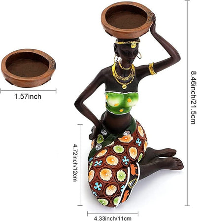 2 Esculturas mujer africana 8.5pulg portavelas decoración