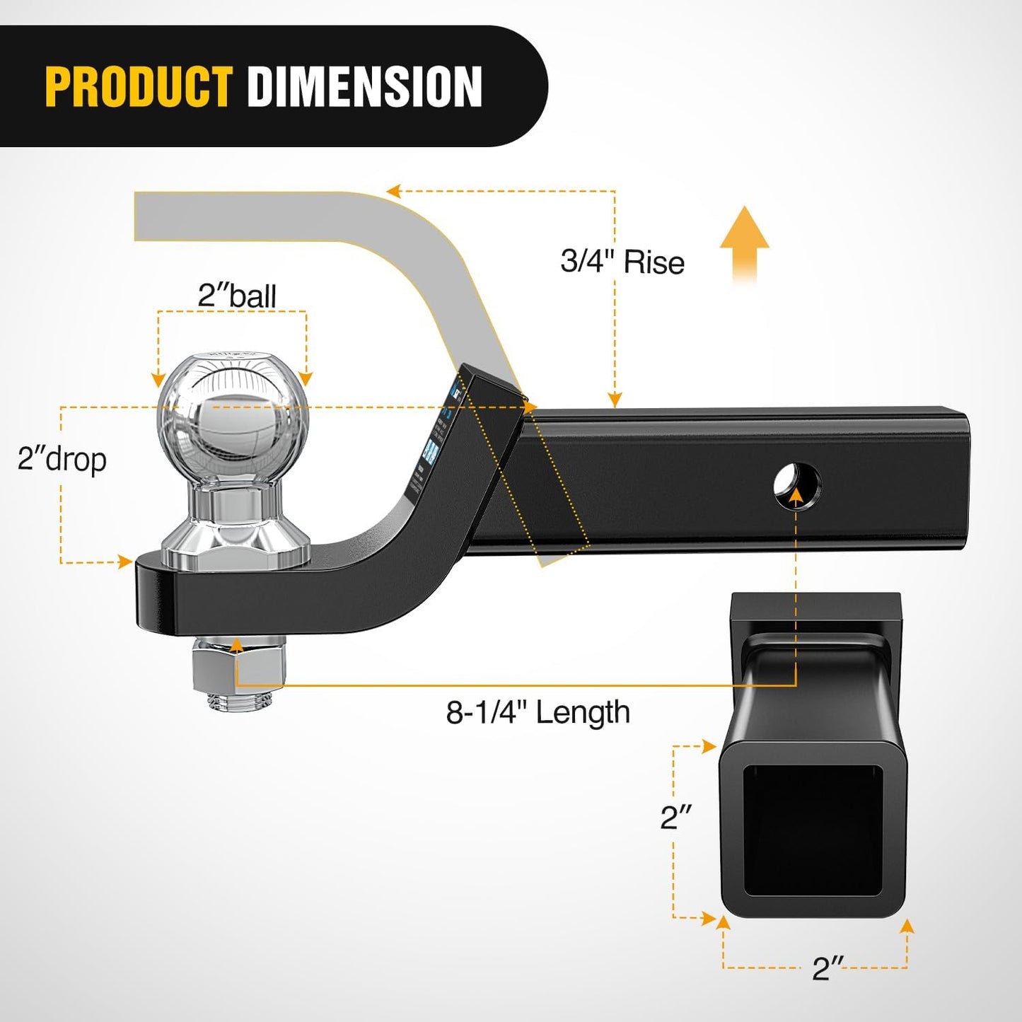 Soporte bola enganche remolque 2" clip 5/8" 7500lb