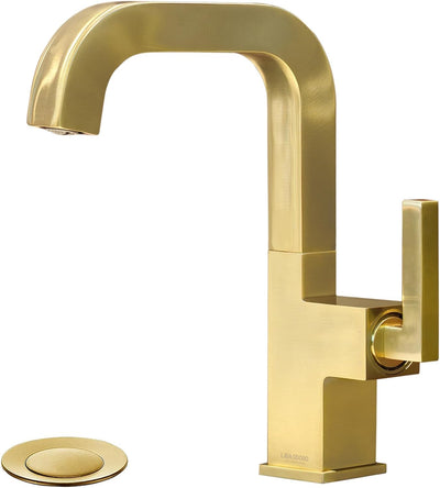 Grifo baño dorado un solo mango llave cepillada latón sólido