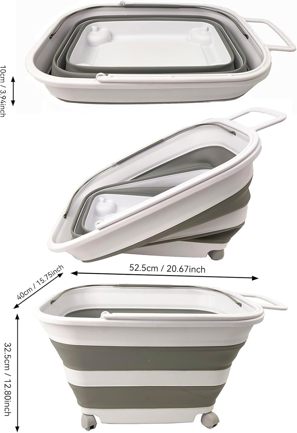Cesta plástico plegable 35L con asa y ruedas