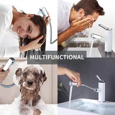 Grifo lavabo con rociador extraíble agua caliente y fría
