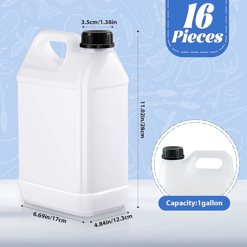 16 Pzas Jarras Plástico 1gal Tapas Cuadradas HDPE