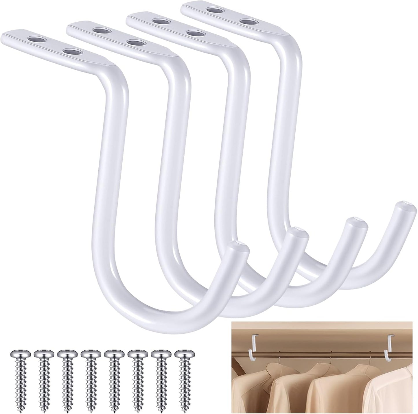 4 Soportes centrales barra armario 1.5" metal blanco