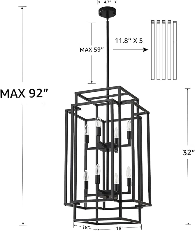 Lámpara colgante 8 luces negras 32pulg para comedor cocina