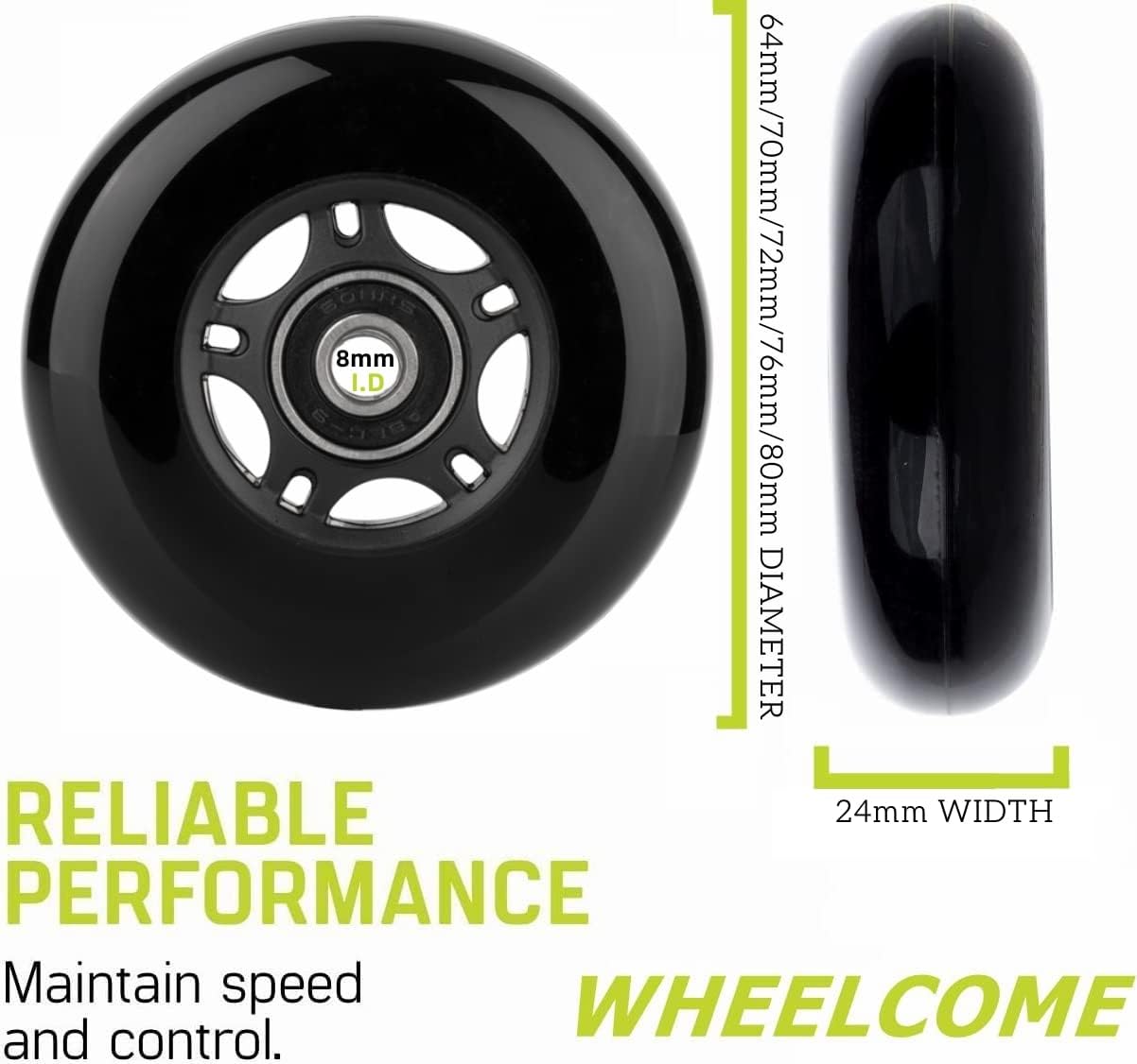 Ruedas patín hoquey 85a ABEC-9 64-80mm para scooter maleta