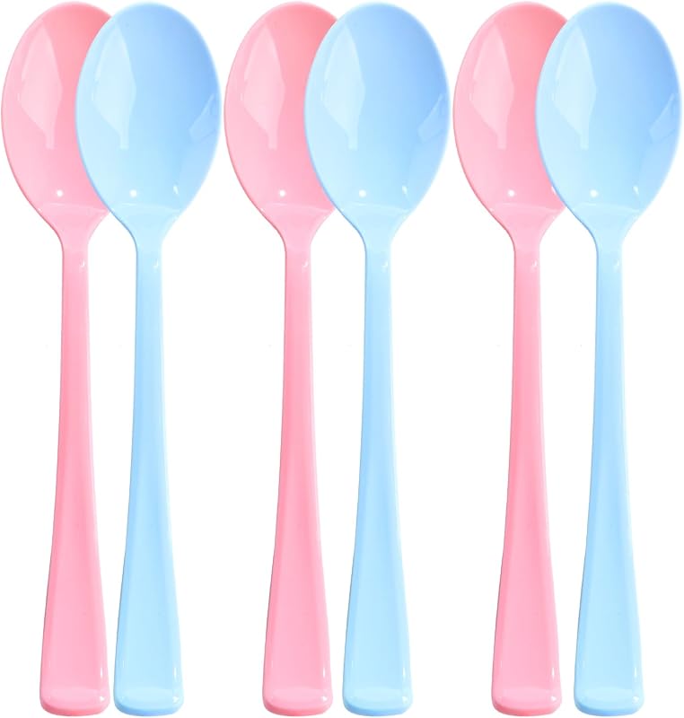 Set 50 cucharas plástico rosa y azul resistente