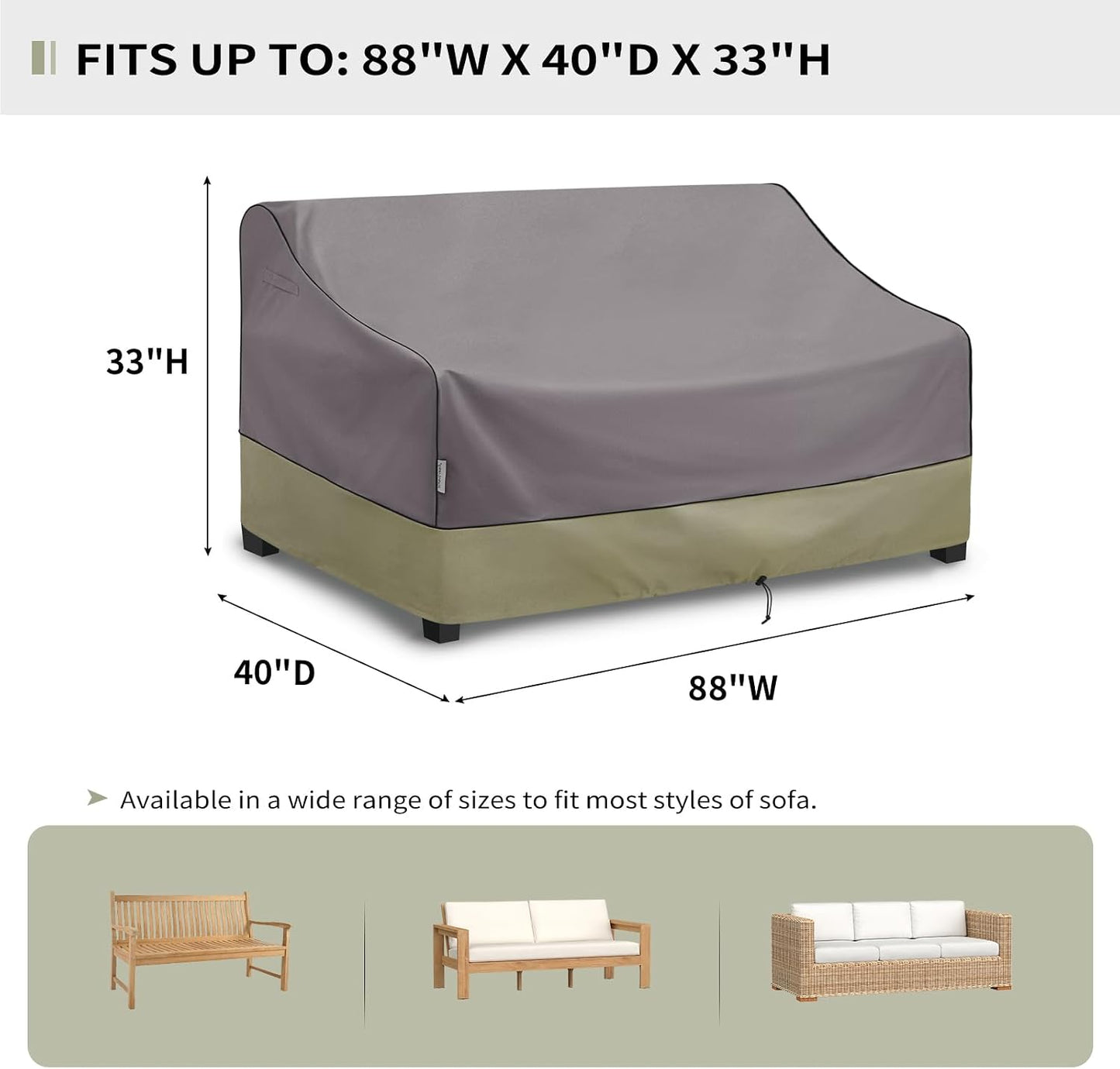Fundas sofá patio 88x40x33" impermeable 3 plazas gris