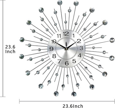 Reloj pared moderno silencioso 24pulg cristal plateado