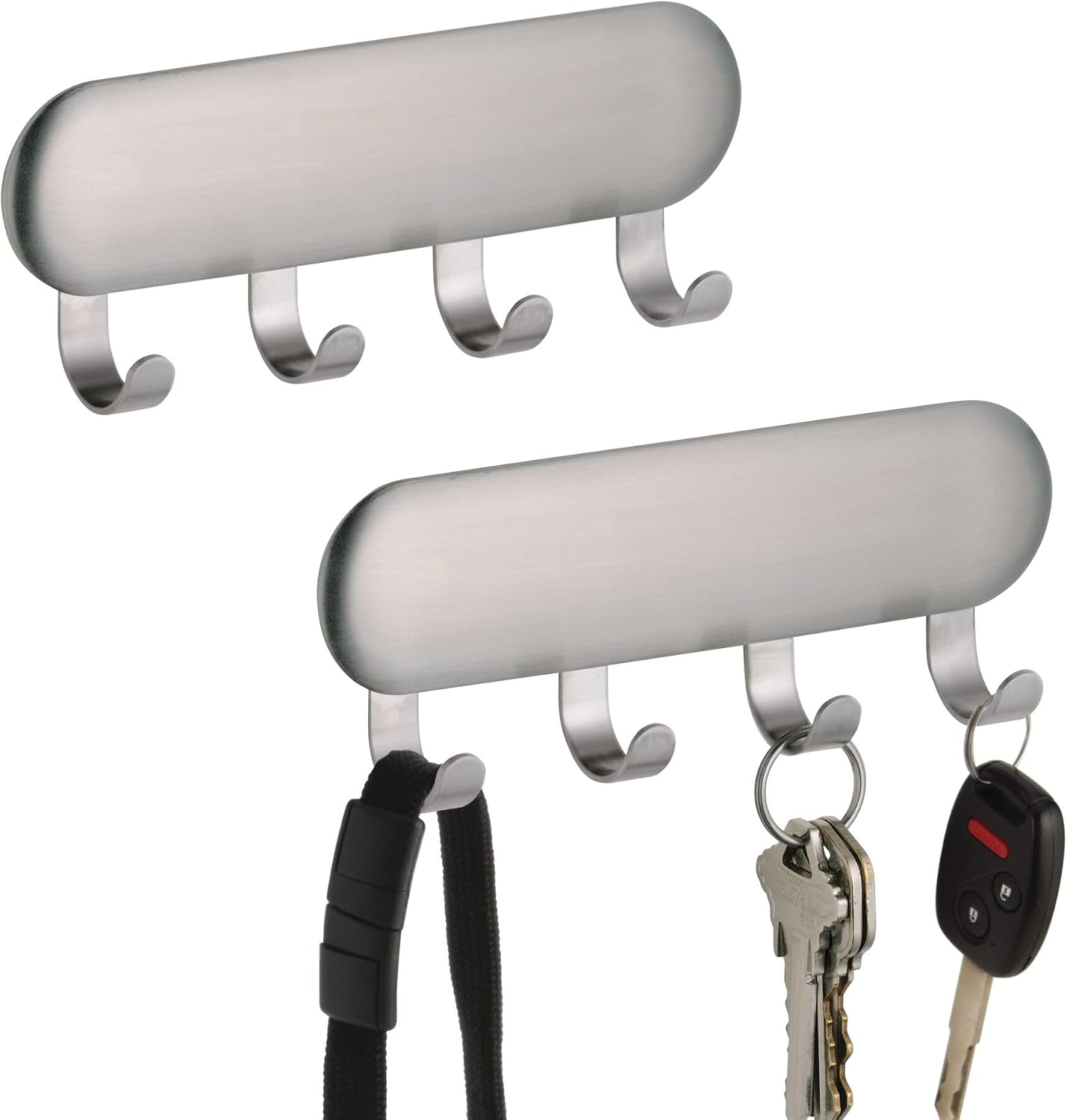 Llavero acero inox 2 pzas cepillado 4 ganchos para pared