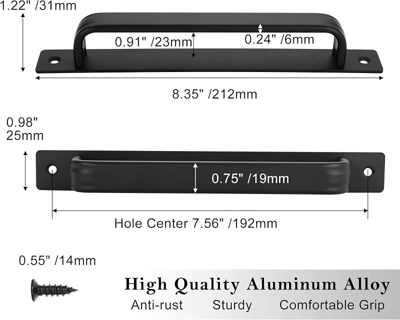 10 Manijas Aluminio Puerta Corredera 7-1/2" Orificio