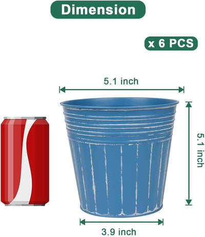 6 Pzas Macetas Metal Galvanizado 5" Drenaje Tapón Goma