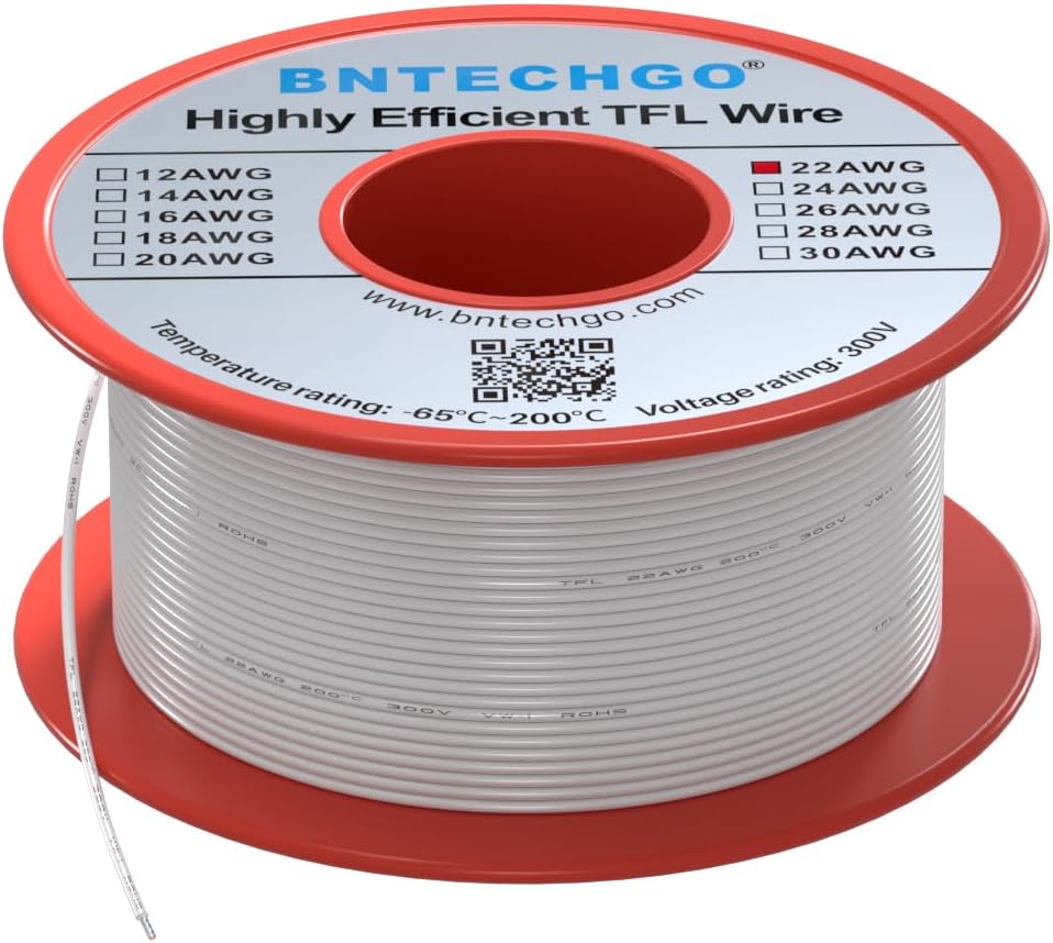 Alambre cobre estañado FEP 22AWG blanco 50ft -65 a 200°C
