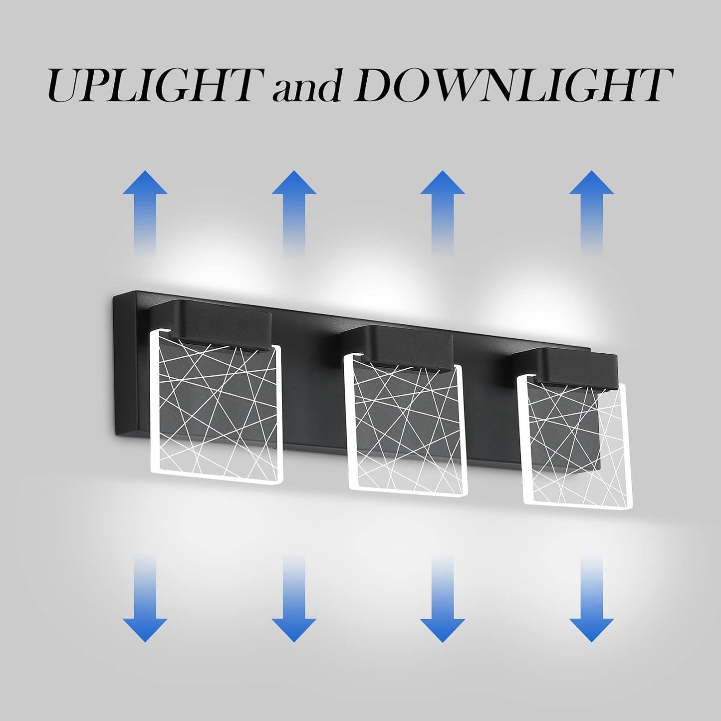 Luz de tocador LED baño 3 luces 6000K negra moderna