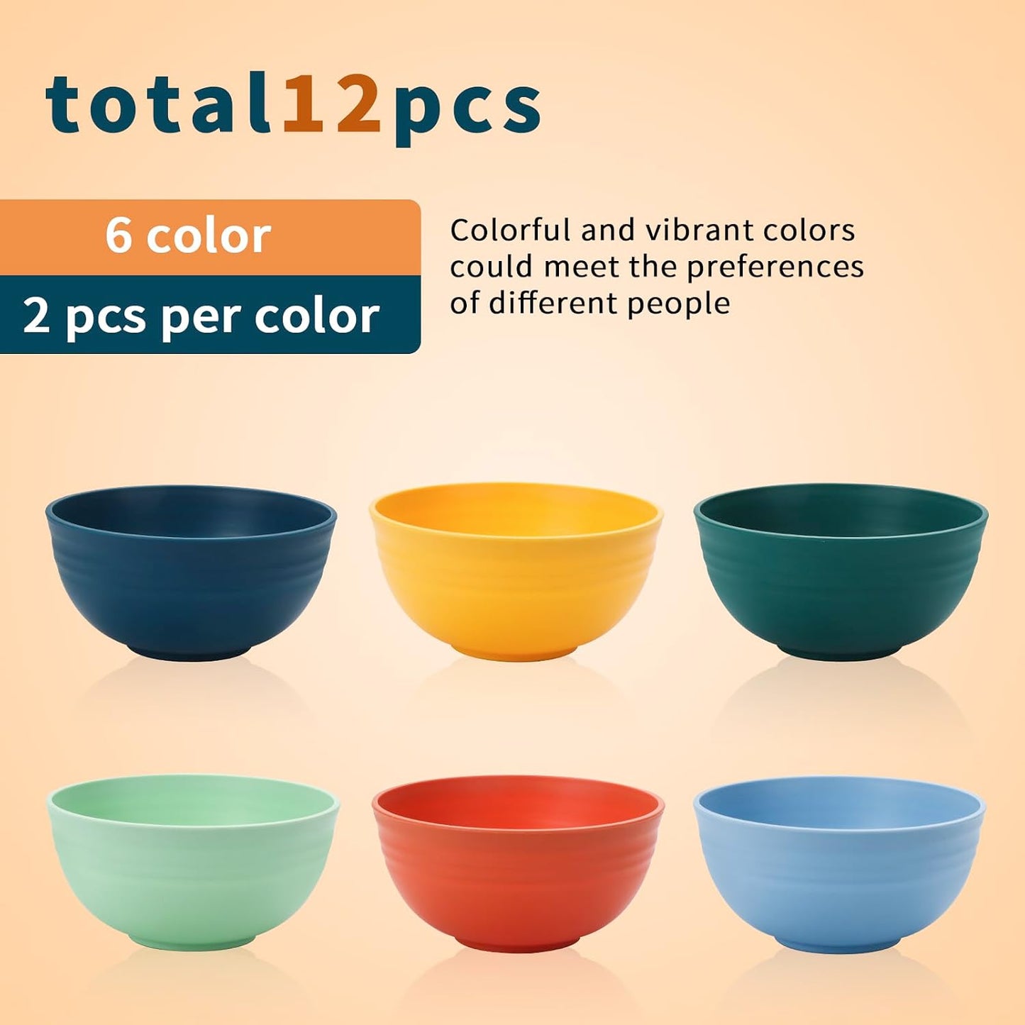 Set 12 Cuencos Paja Trigo 26oz Reutilizables Microondas