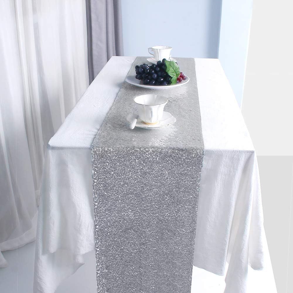 Manteles lentejuelas plateadas 12x108pulg para bodas