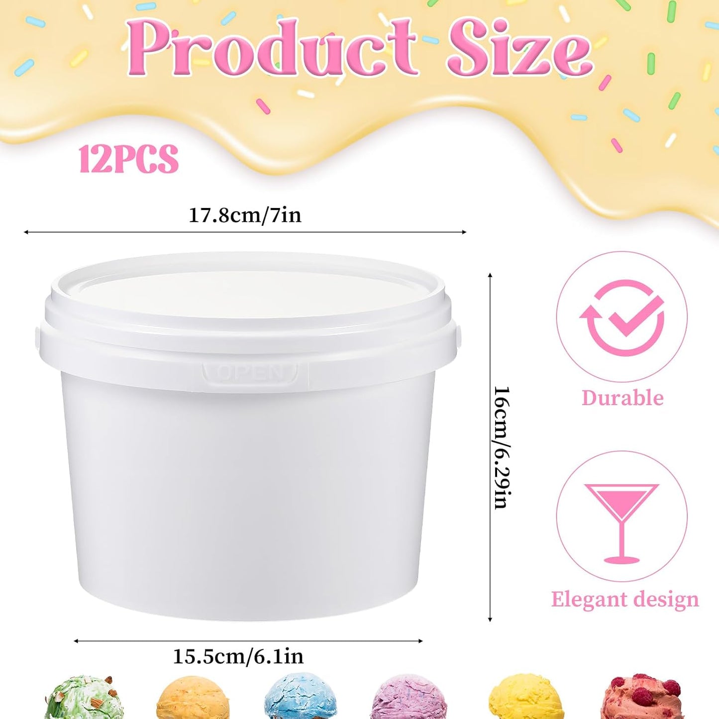 12 Cubos Helado 100oz Plástico Blanco con Asa