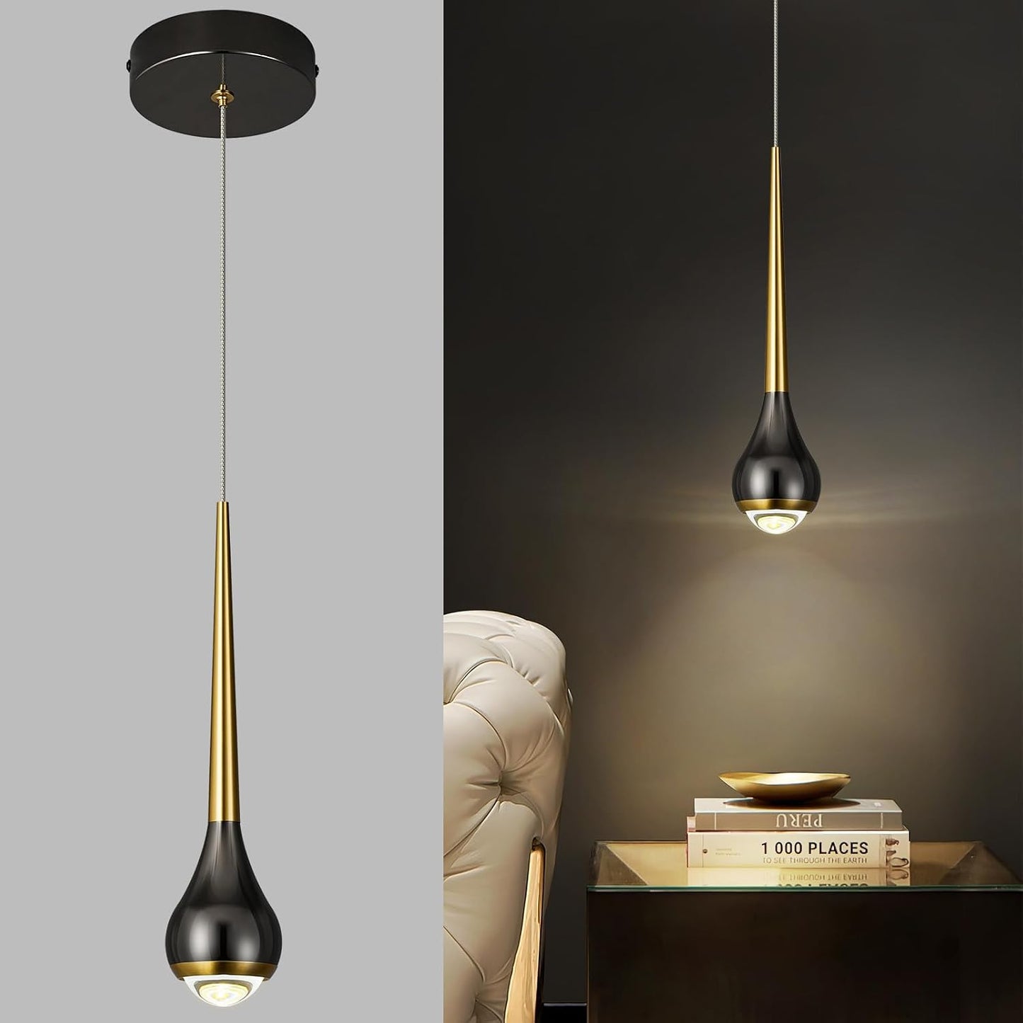 Lámpara colgante led regulable oro negro para cocina comedor