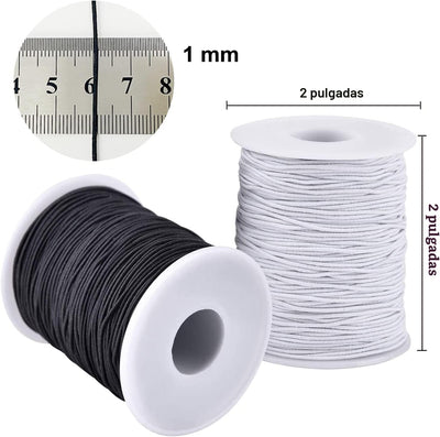 Cuerda elástica para pulseras 1mm resistente en blanco y negro