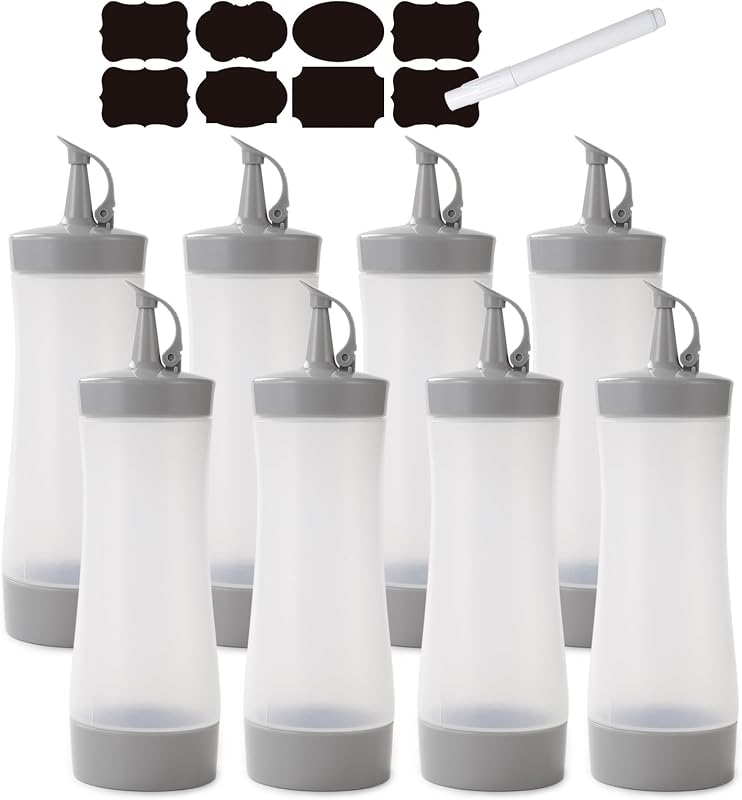 Botellas exprimibles condimentos 12oz pack 8 gris