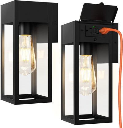 2 Luces Pared Exterior GFCI Impermeable Negro