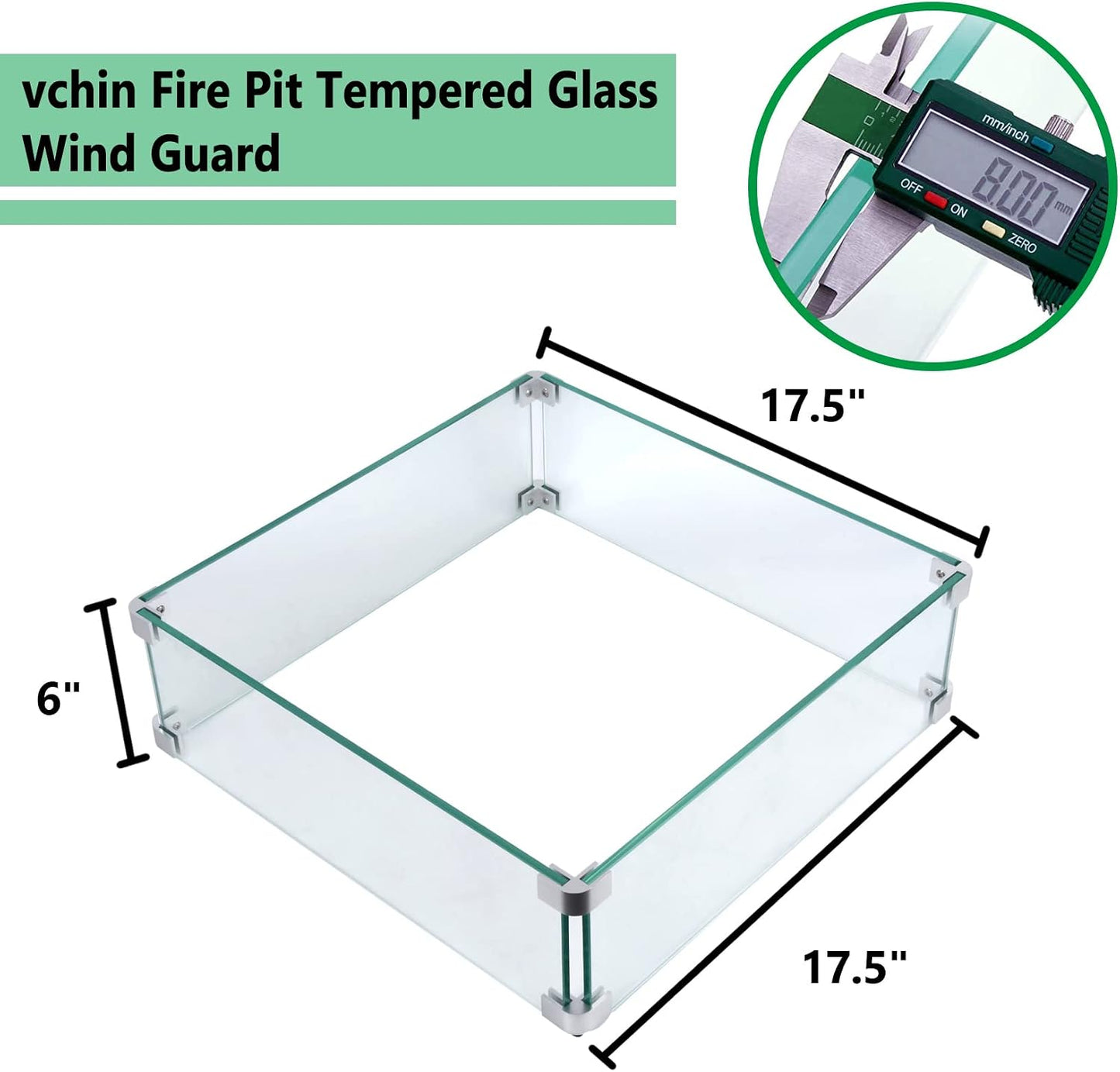 Protector viento cuadrado fogata 17.5pulg vidrio templado