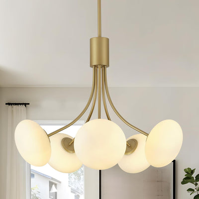 Candelabro moderno 5 luces cristal esmerilado sala cocina