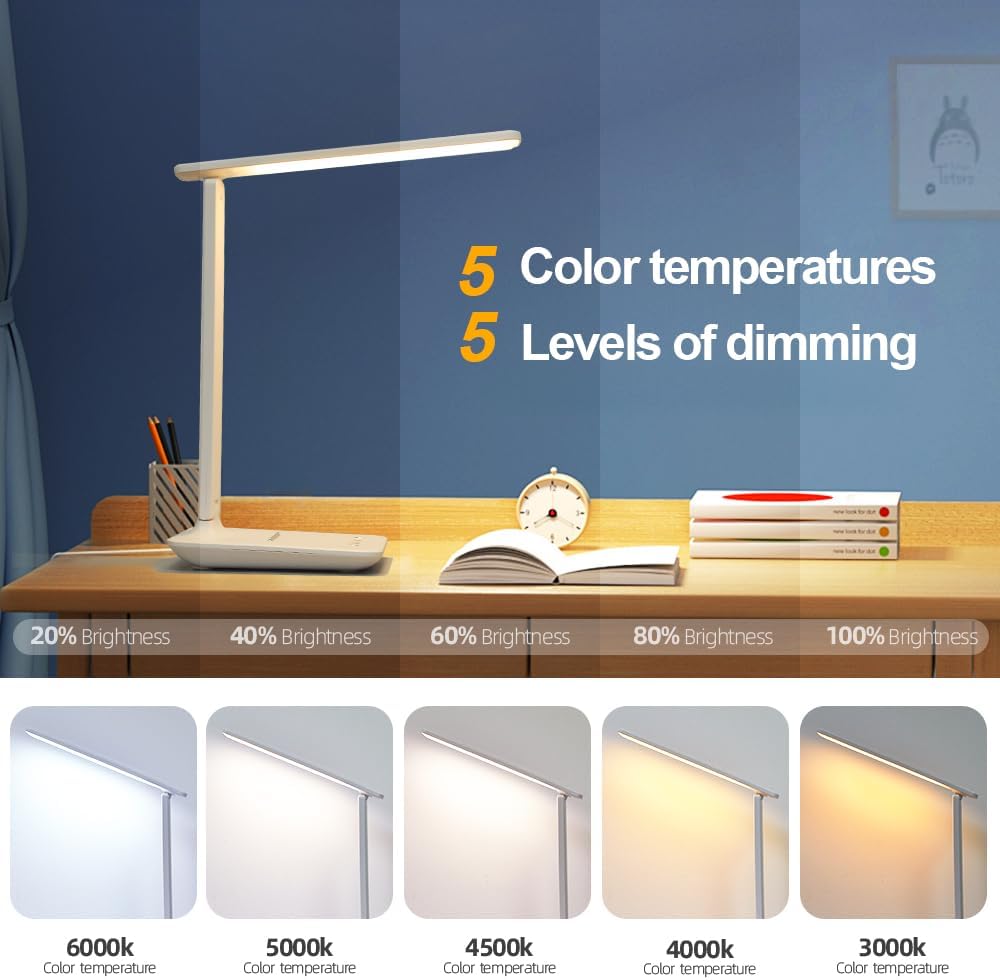 Lámpara LED escritorio USB regulable tactil 5 modos blanco