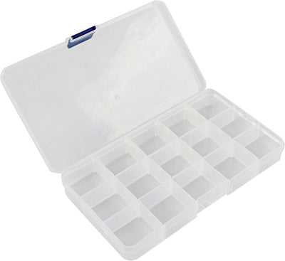 Caja organiz. plástico 8uds 15 compartimentos rejilla para cuentas