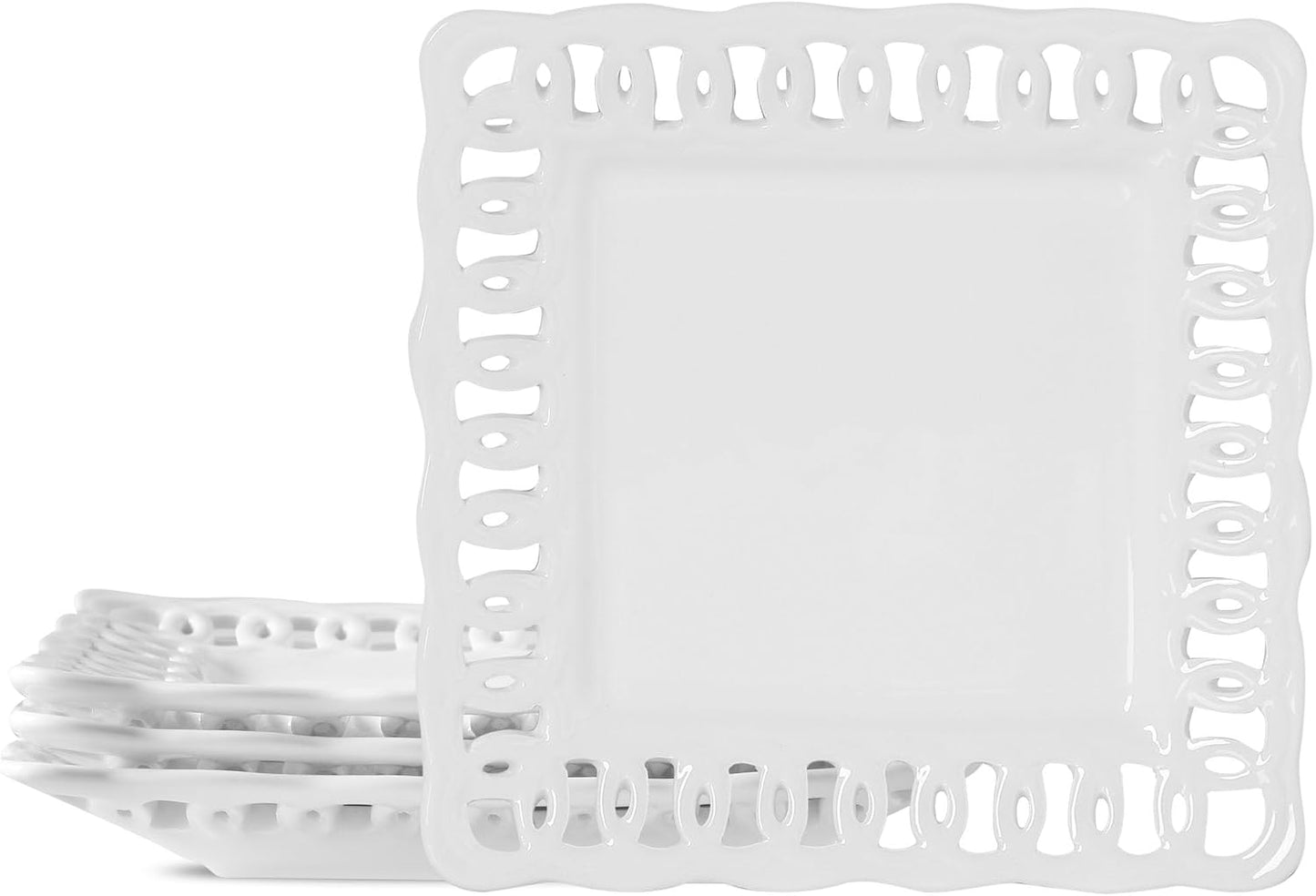 Plato cuadrado 8pulg cerámica blanca set 4 apilable