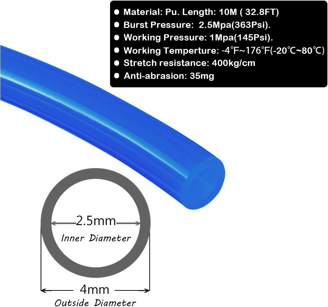 Manguera neumática PU azul 4x2.5mm 32.8ft