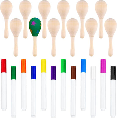 12 Pzas Maracas Madera DIY para Niños