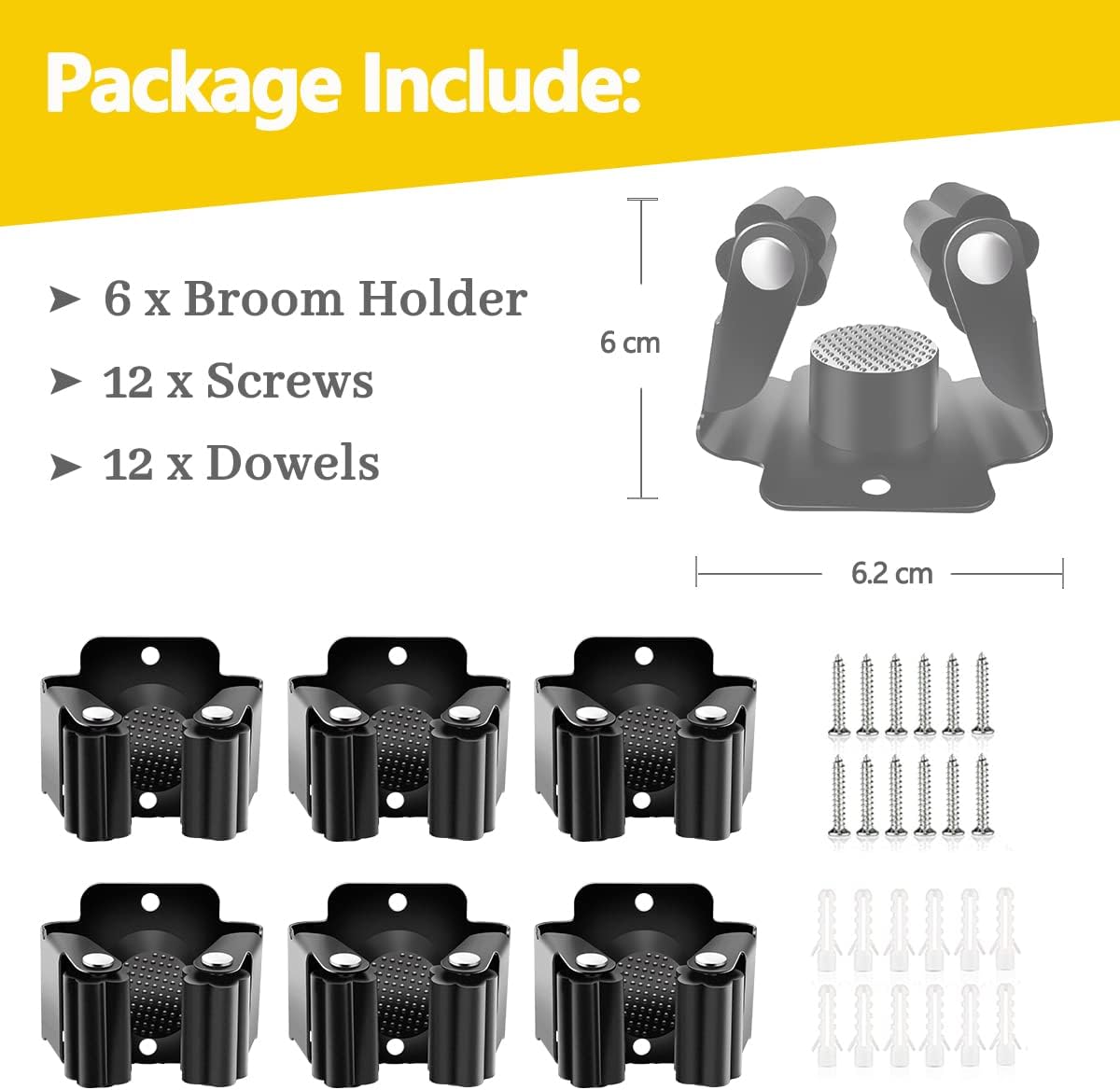 6 Soportes Escoba Acero Inox Estante Herramientas Negro