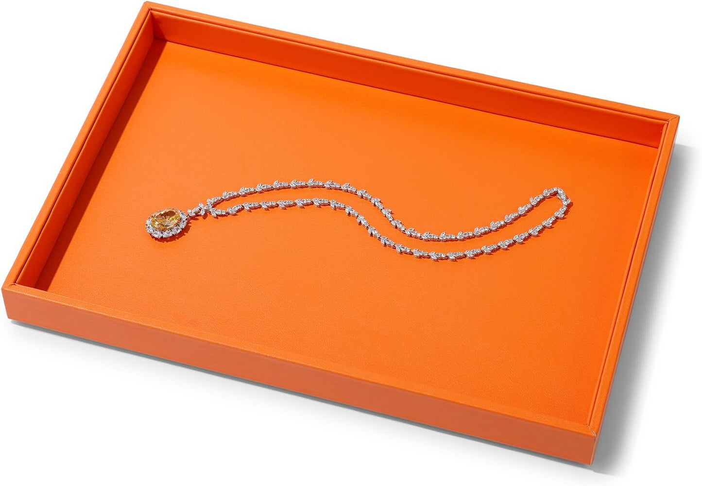 Bandeja exhibición joyería cuero PU naranja apilable