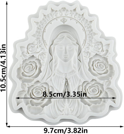Molde de silicona Virgen Maria religiosa con flores de rosa para fondant y decoración