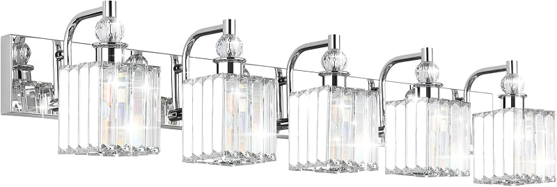 Lámpara tocad. baño cristal 5 luces cromo 40"