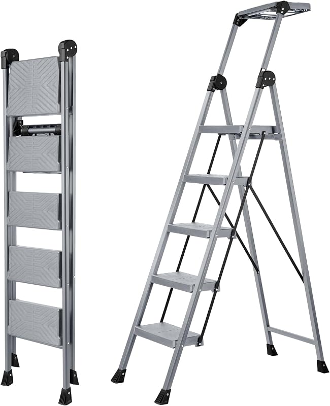 Escalera plegable acero 5 escalones 660lb con bandeja