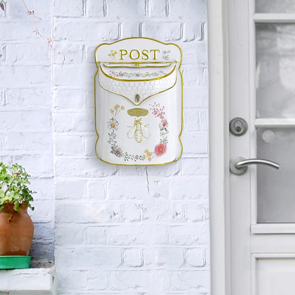 Buzón pared vintage estilo antiguo patrón abeja blanco