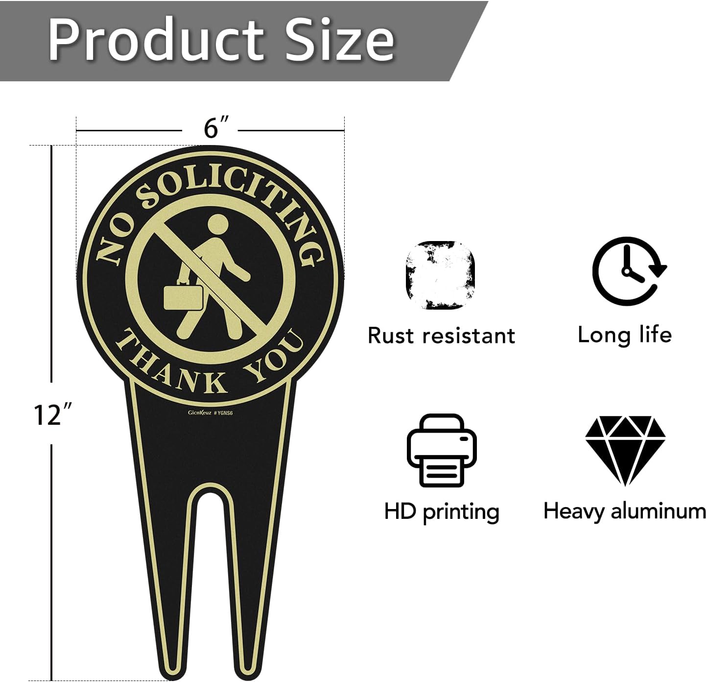 Letrero No Soliciting aluminio 12x6" doble cara impermeable