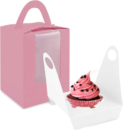 Cajas magdalenas rosadas set 30 con asa y ventanas