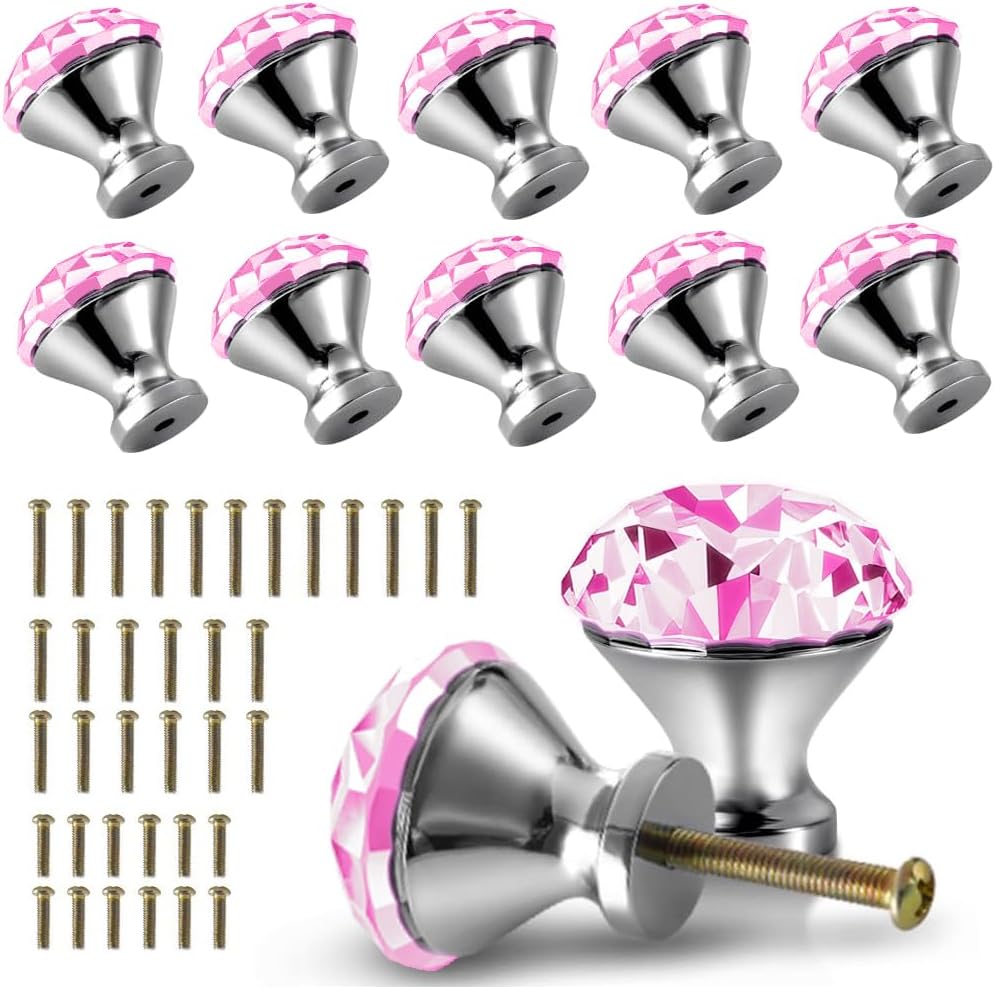 Perillas gabinete cocina 1.181pulg cristal rosa diamante 12 Uds