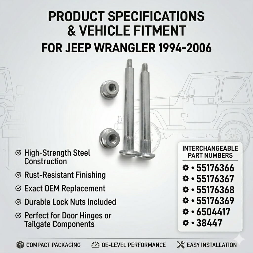 Kit buje pasador bisagra acero puerta Jeep Wrangler TJ 94-06