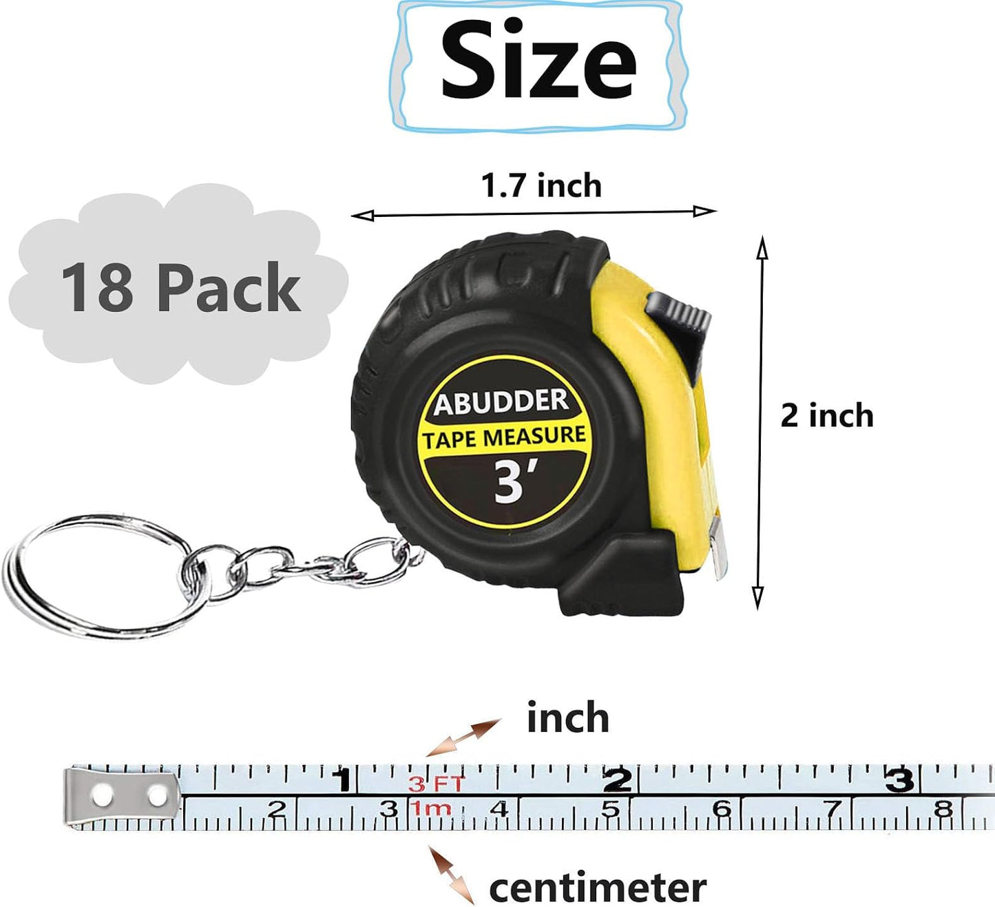 Pack 18 llaveros cinta métrica retráctil 3pies