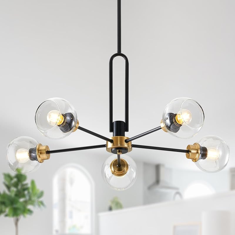 Lámpara Sputnik 5 luces negras y doradas techo ajustable