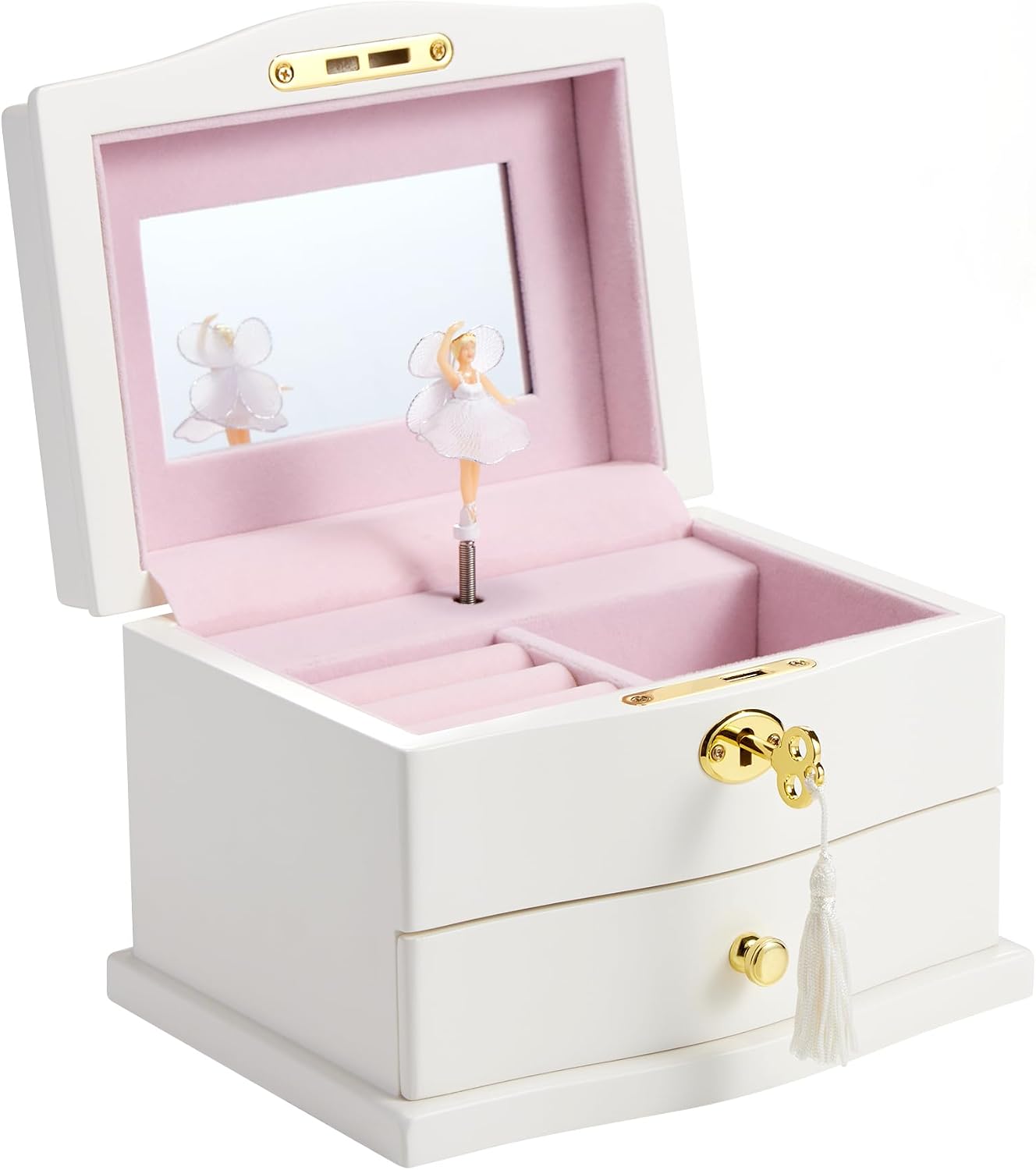 Caja joyería musical con espejo para niñas blanco